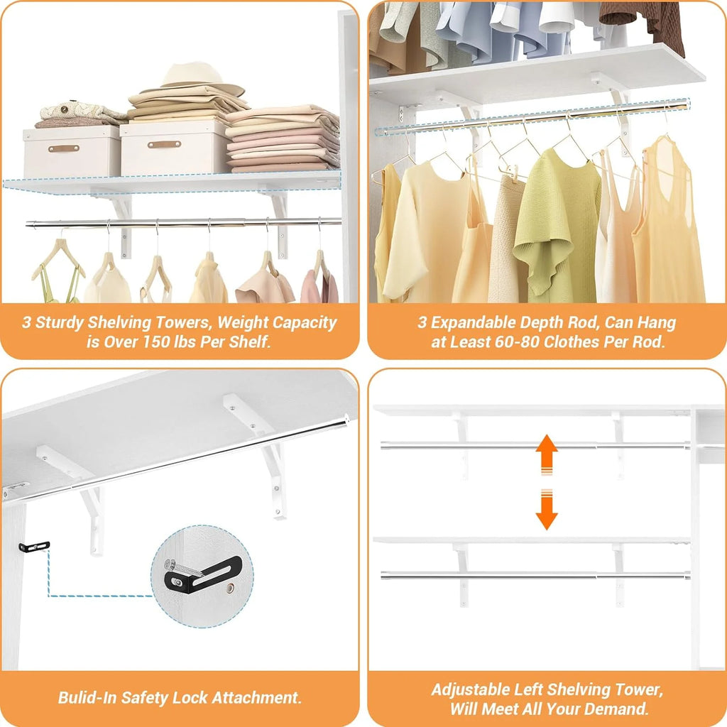 96'' White Closet System with 3 Shelving Towers P309068
