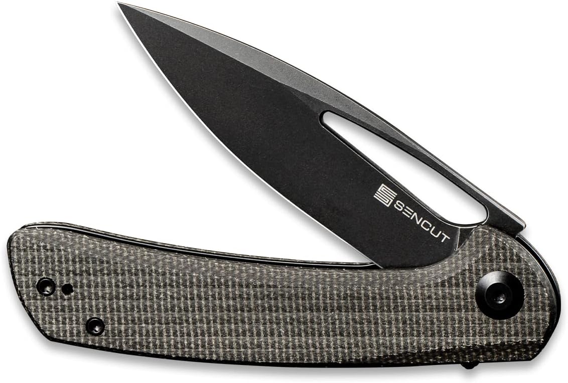 Folding Pocket Knife with Clip, 3.47 inch 9Cr18MoV Blade, Micarta Handle, Gray A491
