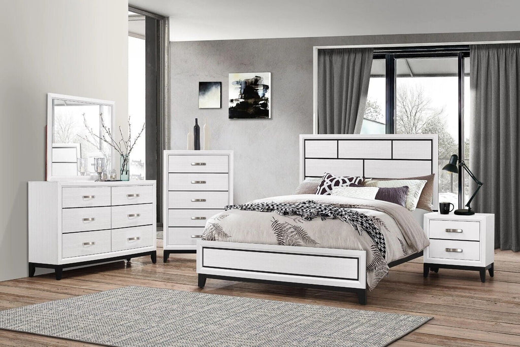 4pc Full Size Bed Dresser Mirror Nightstand White Bedroom Furniture Set H699727