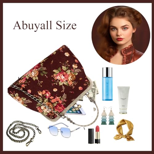 Floral Top-Handle Handbag, Kiss Lock Evening Bag I398