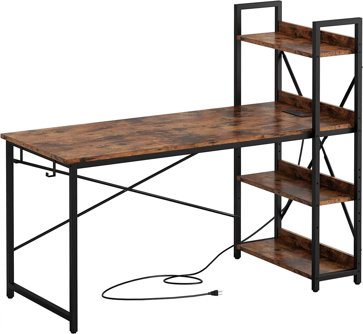 55" Computer Desk with Power Outlet and Storage Shelves L73322