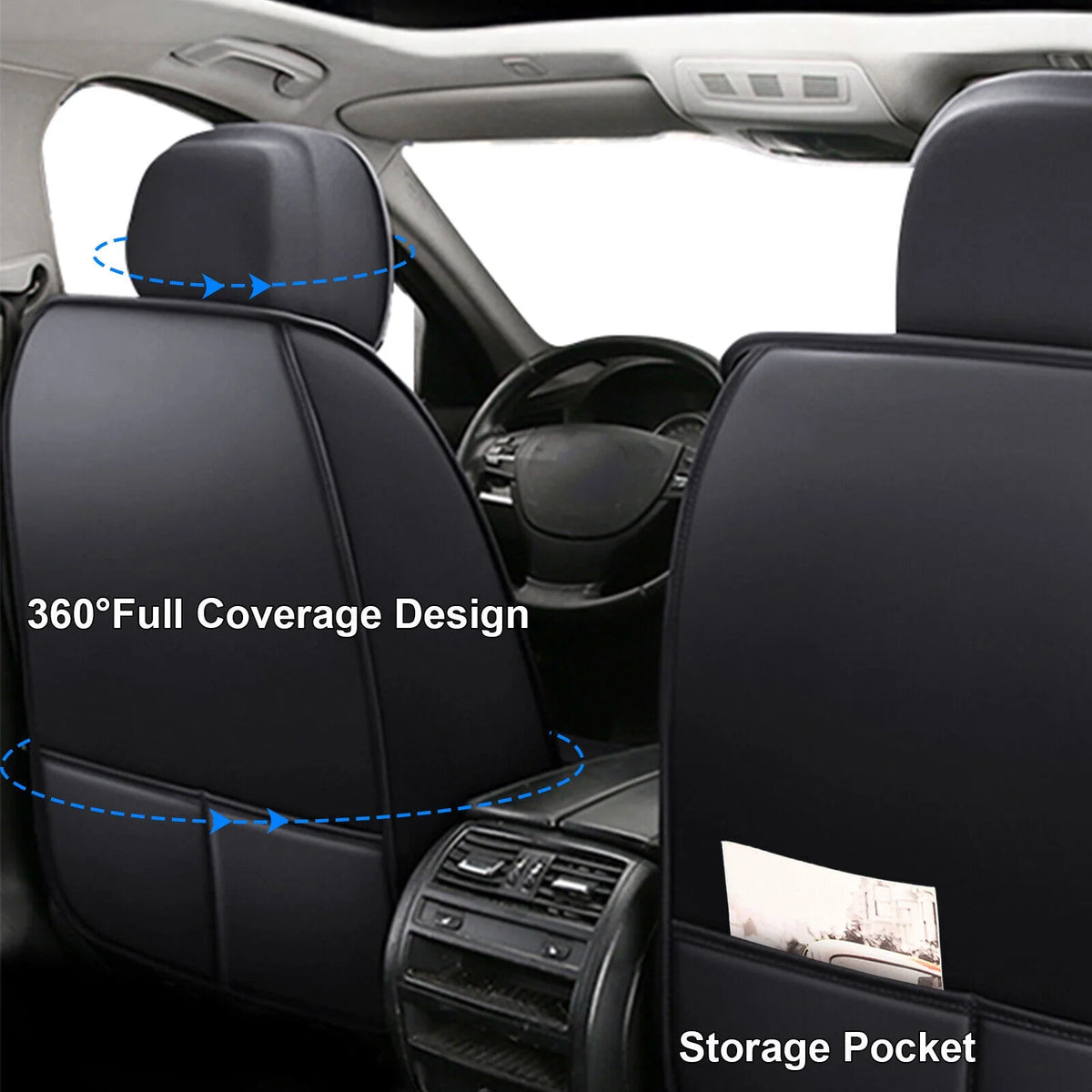 Black Waterproof Pu Leather Full Set Car Seat Covers C5230