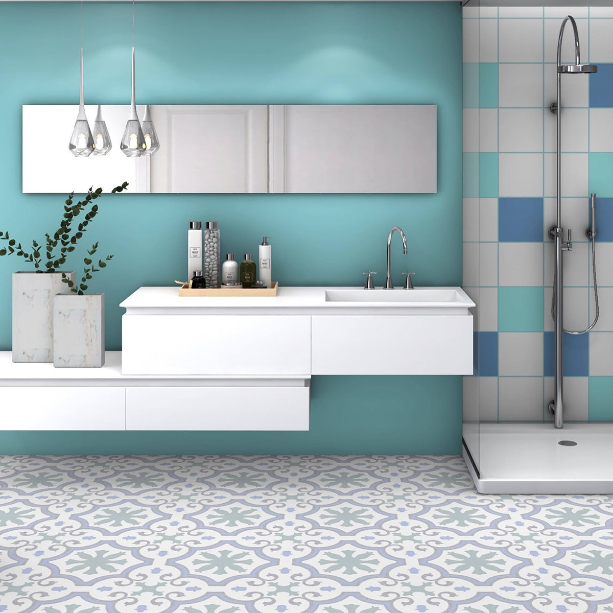 Aqua Encaustic Porcelain Floor and Wall Tile G19887