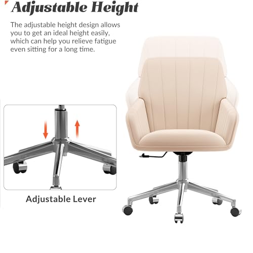 Cream Velvet Height Adjustable Swivel Desk Chair with Wheels C90085