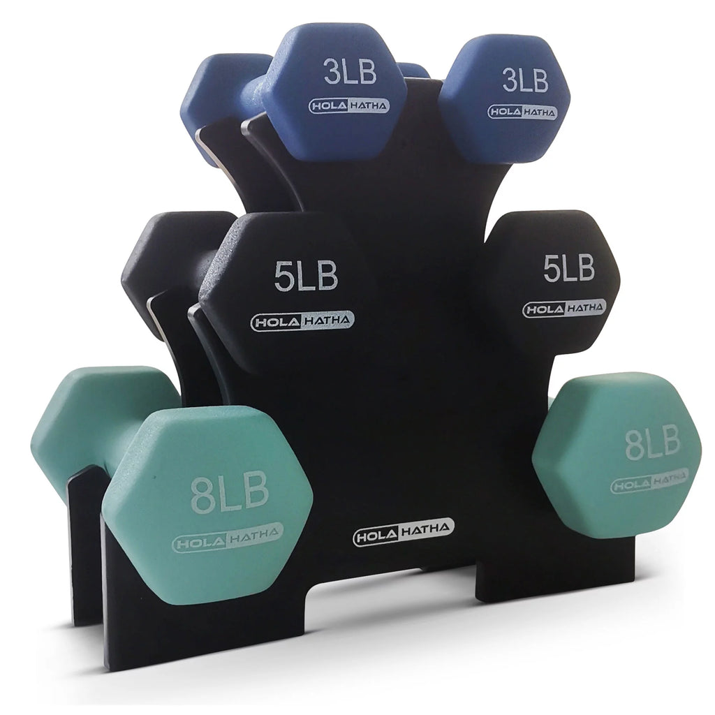 3, 5, and 8 Pound Dumbbell Hand Weight Set with Storage Rack T5718