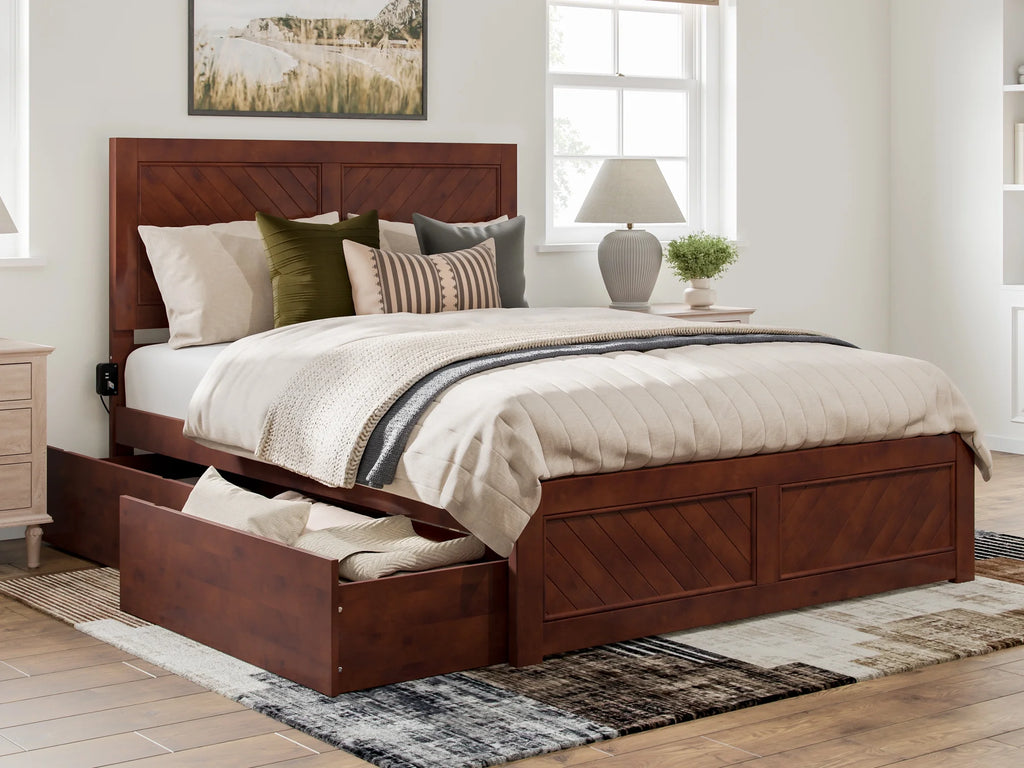 Queen Solid Wood Platform Bed with Storage Drawers T385278