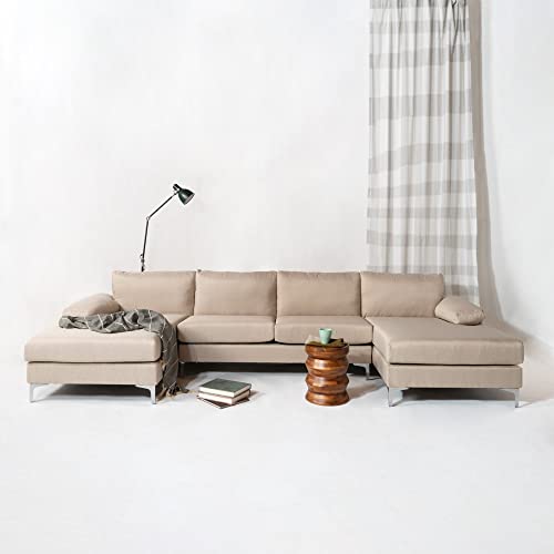 Linen Fabric U-Shape Sectional Sofa with Double Extra Wide Chaise Lounge L524