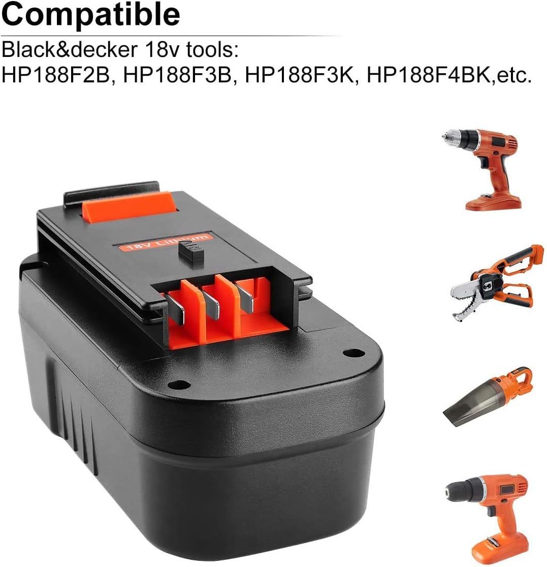 2 Pack 4.0Ah Lithium Battery for Black and Decker 18V Firestorm Battery, Charger Included J536482