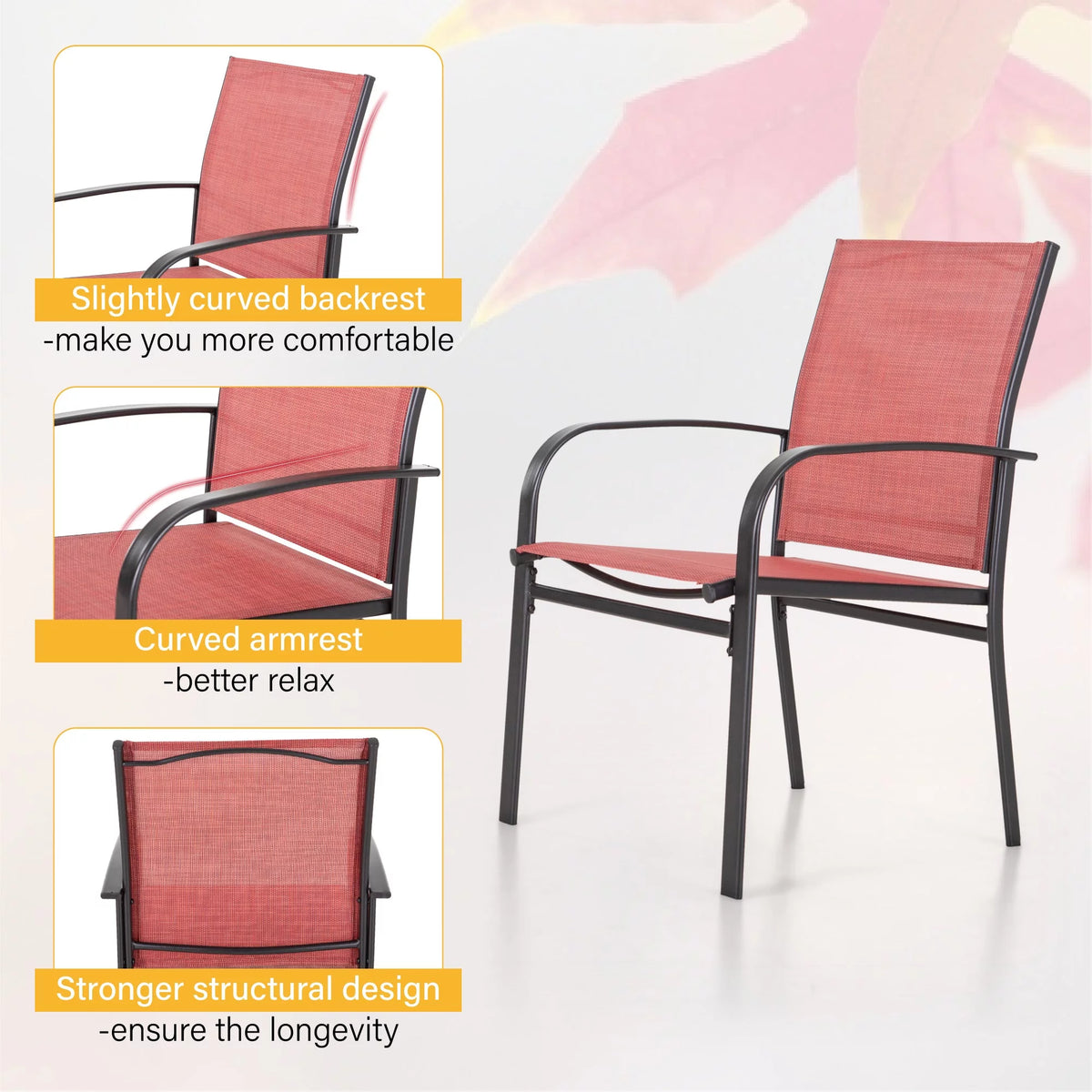 7 Piece Patio Dining Set with 6 Red Textilene Chairs M495