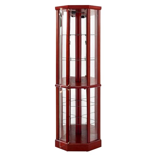 Walnut Wooden Curio Cabinet with Tempered Glass Door Q955910