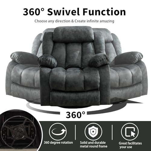 Grey Fabric Manual Swivel Rocker Recliner Chair Z481749