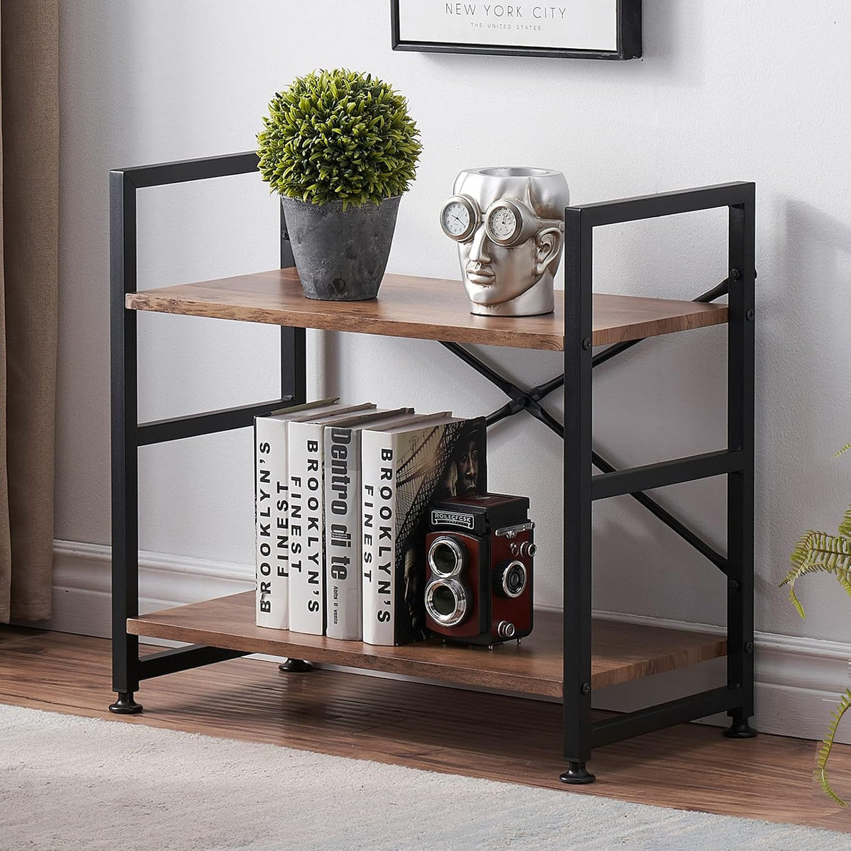 2 Tier Open Bookshelf with Metal Frame N5681