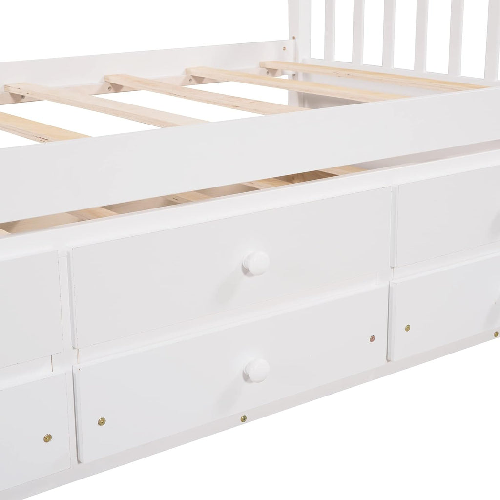 Twin White Wood Daybed with Trundle and Storage Drawers K68173