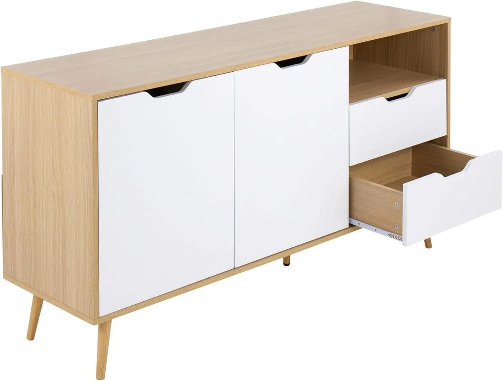 Contemporary Natural Wood and White Wood Sideboard U280399