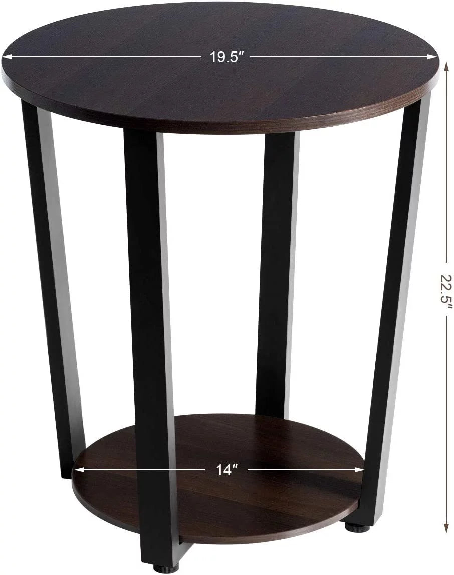 Round 2-Tier Metal End Table with Storage Shelf W806309