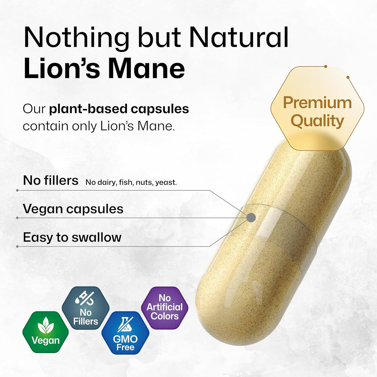 Vegan Organic Lion's Mane Mushroom Supplement Capsules Z3711