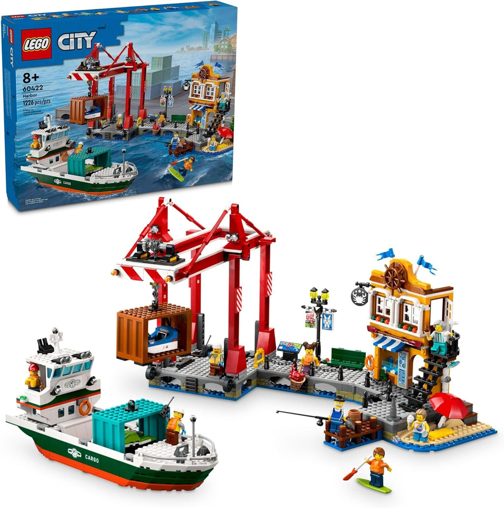 LEGO City Seaside Harbor with Cargo Ship Toy, Model Container Crane and Boat with 8 Minifigures L876
