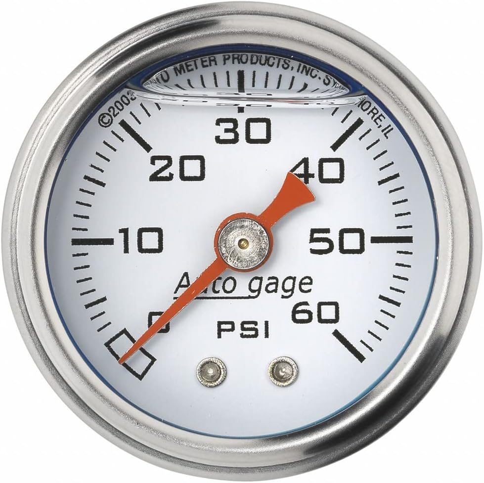 Fuel Pressure Gauge 1.5in Liquid Filled Mechanical 0-60 PSI White Pack of 2 Z4301
