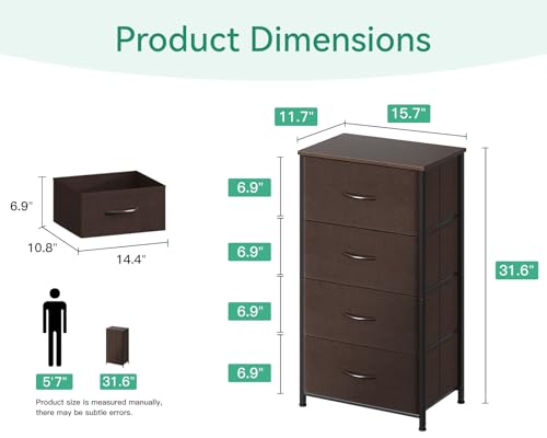 Dark Grey 4 Drawer Fabric Dresser with Wood Top Y82592