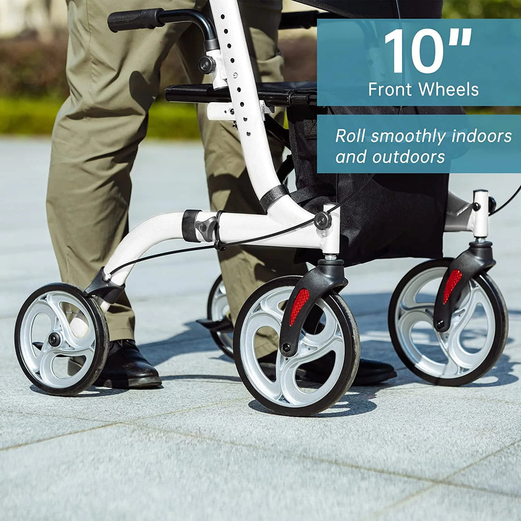 Upright Folding Rollator Walker with Seat, White Z5761