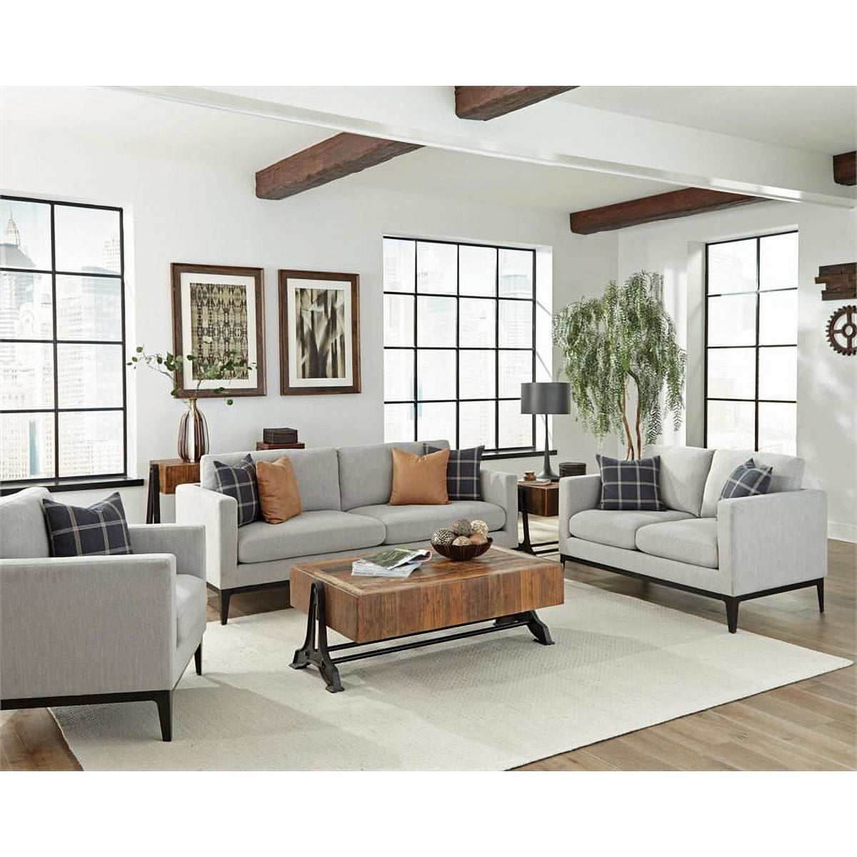 Light Gray 3-piece Fabric Living Room Set V194747