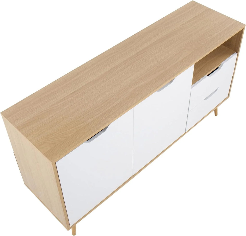 Contemporary Natural Wood and White Wood Sideboard U280399