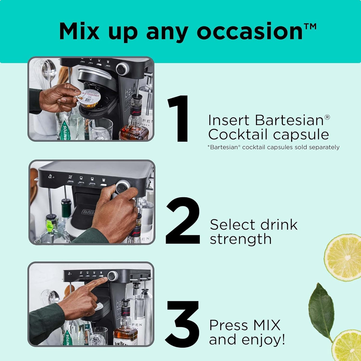 Cocktail Maker Machine, Bar Mat, and Glass Liquor Dispenser Bottles D756896