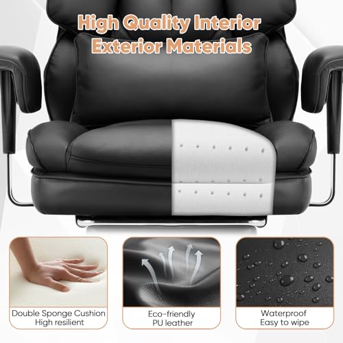 Black PU Leather Ergonomic Desk Chair with Footrest I7929