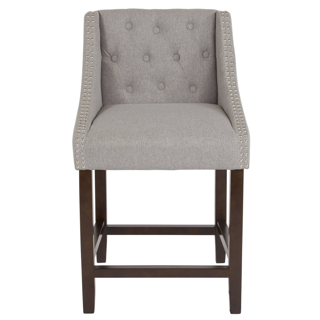 Fabric/Wood Stools (Set of 2) (Dark Gray Leather) W7030