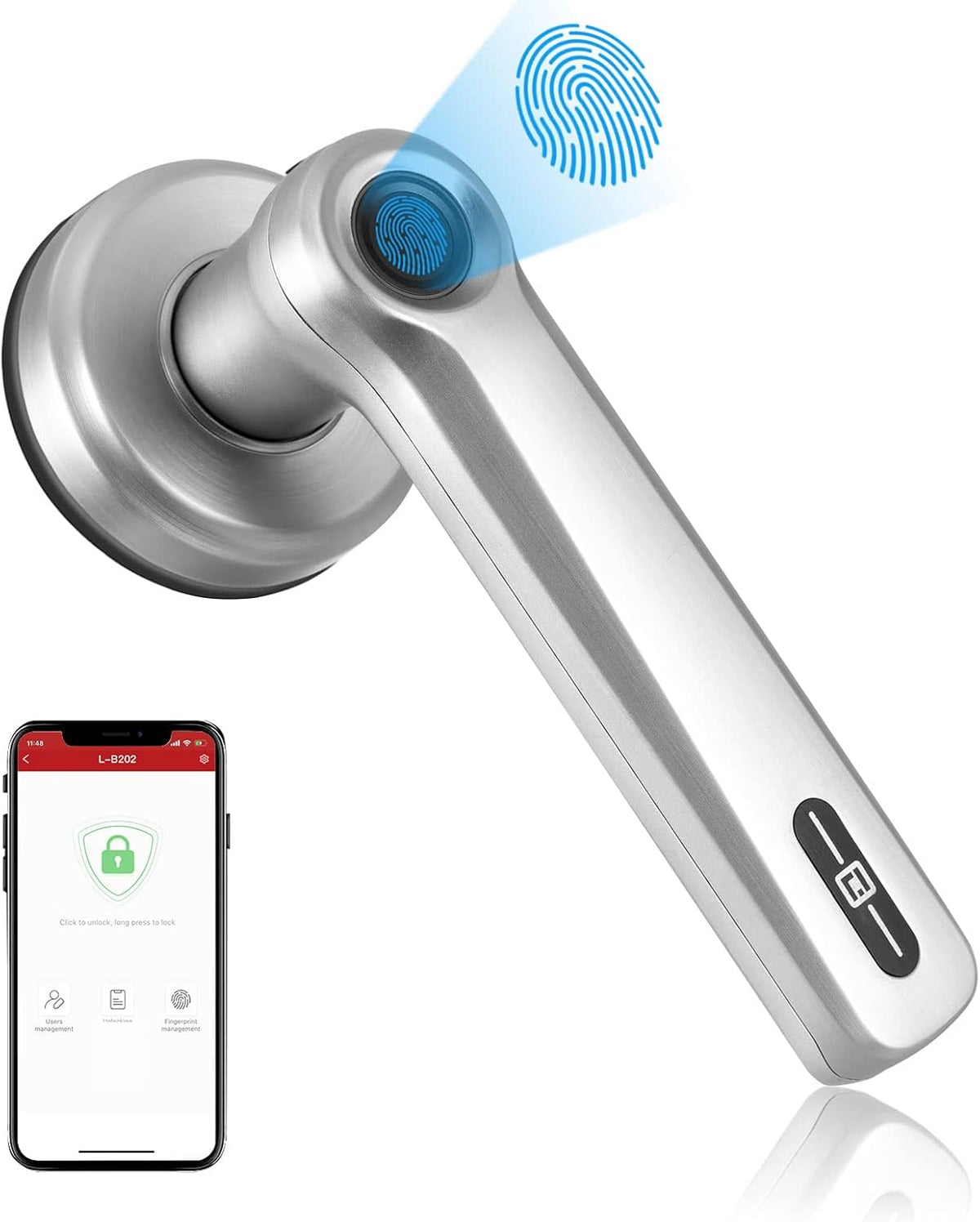 Silver Smart Door Lock with Fingerprint C883