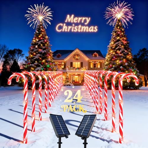 24 Pack Solar Christmas Candy Cane Lights with 168 Warm Lights U761