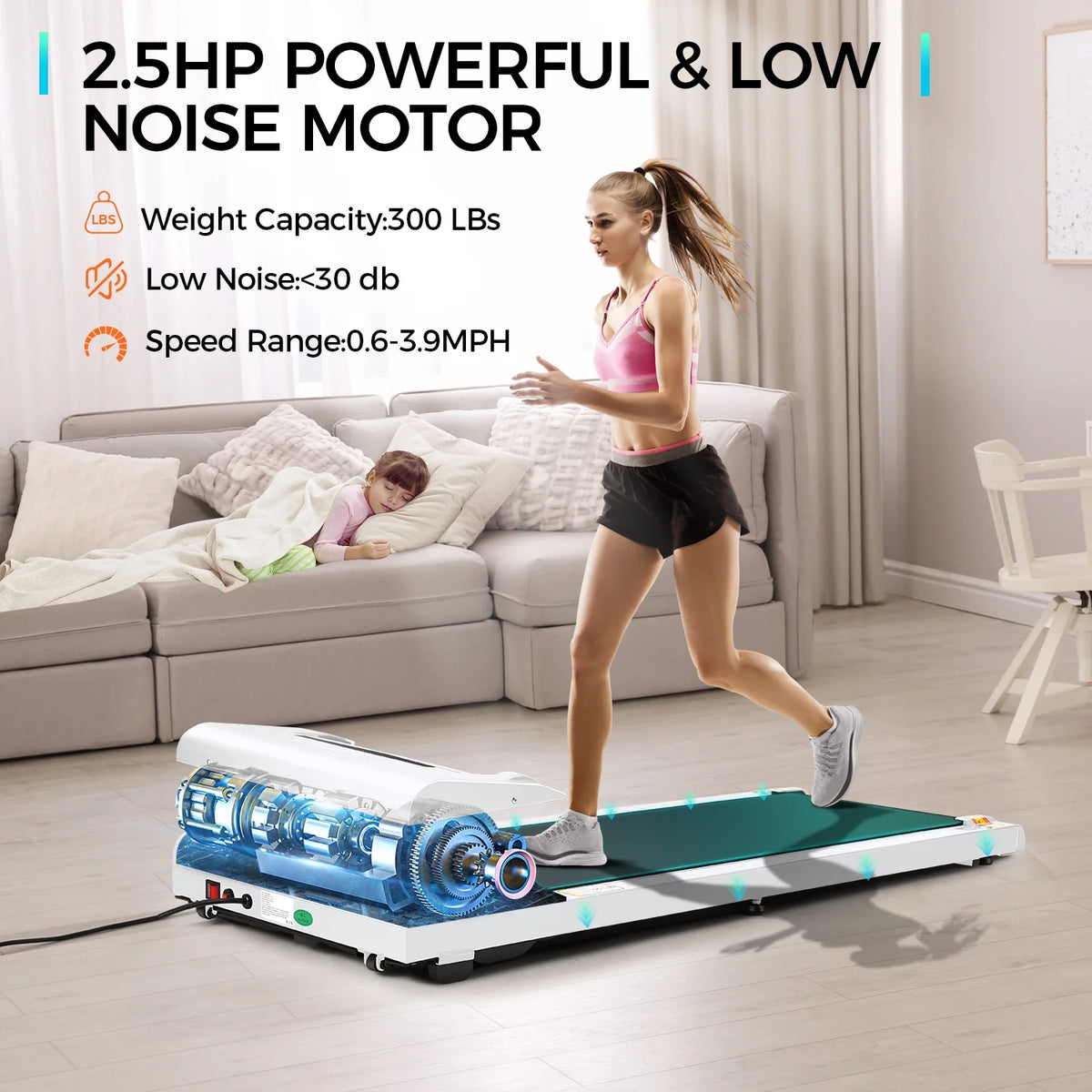 2.5HP Slim Compact Under Desk Treadmill with LED Display R8052