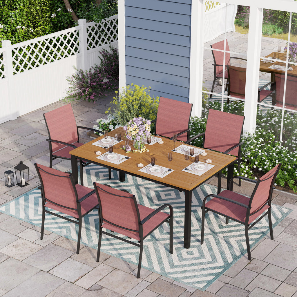 7 Piece Patio Dining Set with 6 Red Textilene Chairs M495