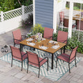 7 Piece Patio Dining Set with 6 Red Textilene Chairs M495