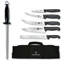 7-Piece BBQ Set with Red Fibrox Pro Handles and Knife Roll O162699