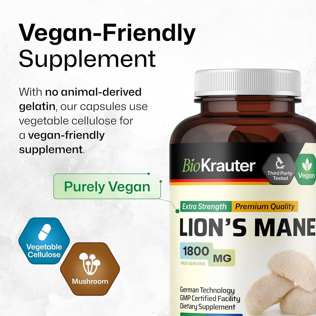 Vegan Organic Lion's Mane Mushroom Supplement Capsules Z3711