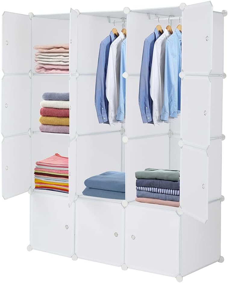 White 12 Cube Plastic Storage Shelves with Hanging Rod C272032