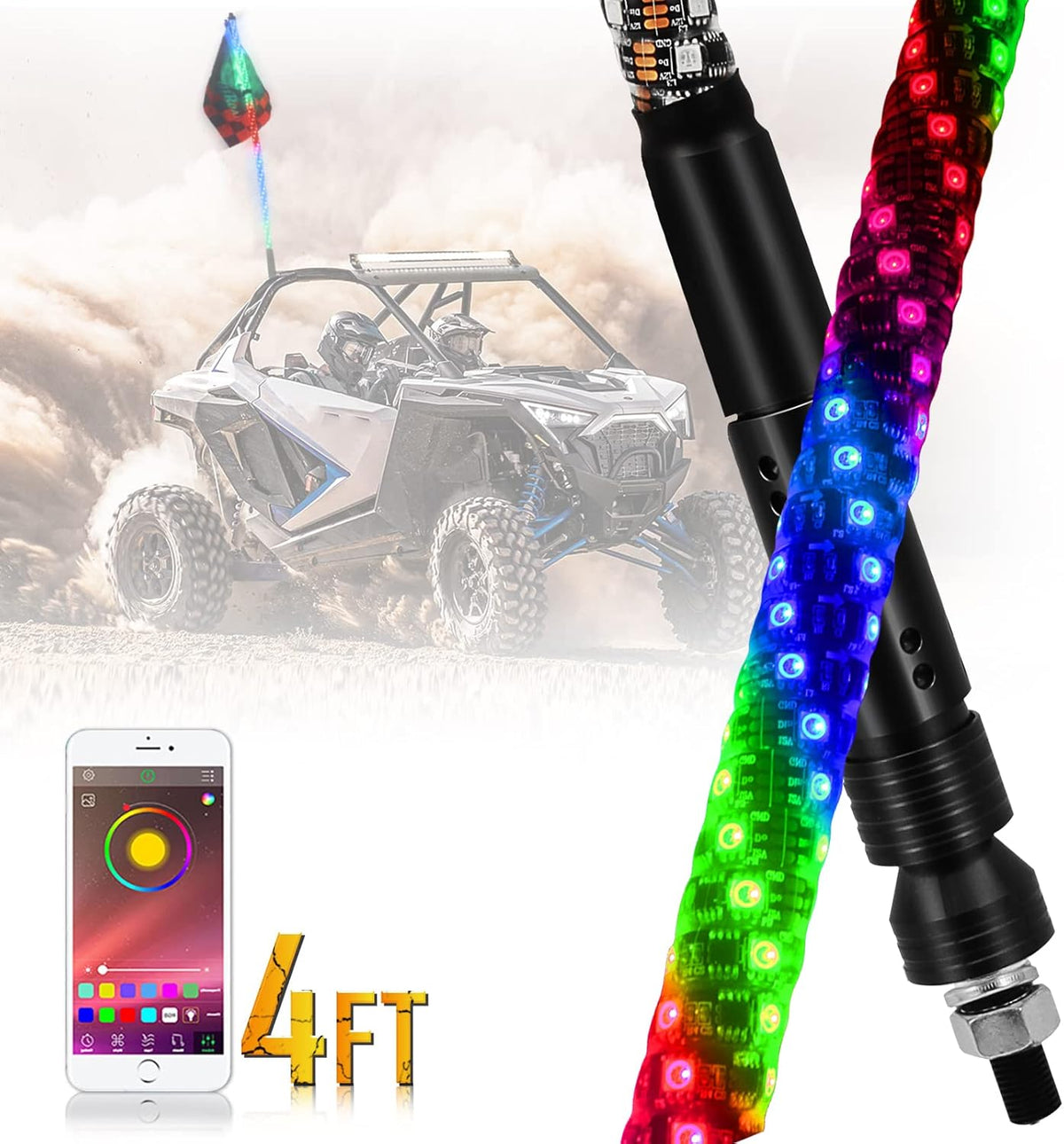 3ft RGB LED Lighted Whips 1 Pc J11996