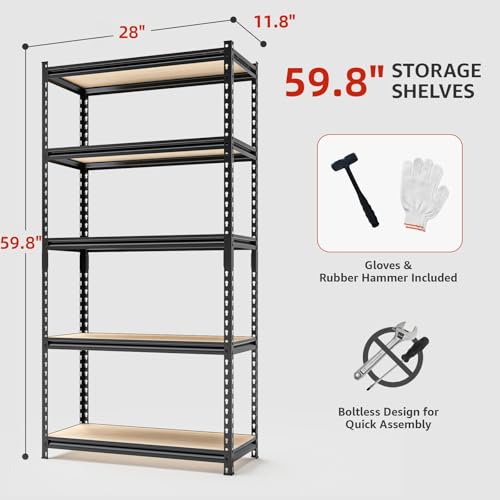 5 Tier Heavy Duty Metal Adjustable Utility Shelf Rack, Black E3880