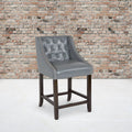 Fabric/Wood Stools (Set of 2) (Dark Gray Leather) W7030