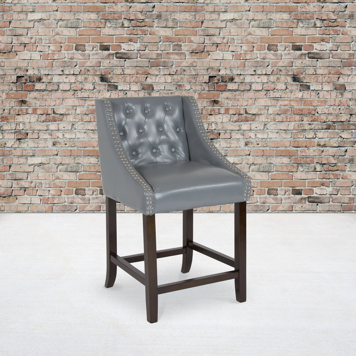 Fabric/Wood Stools (Set of 2) (Dark Gray Leather) W7030