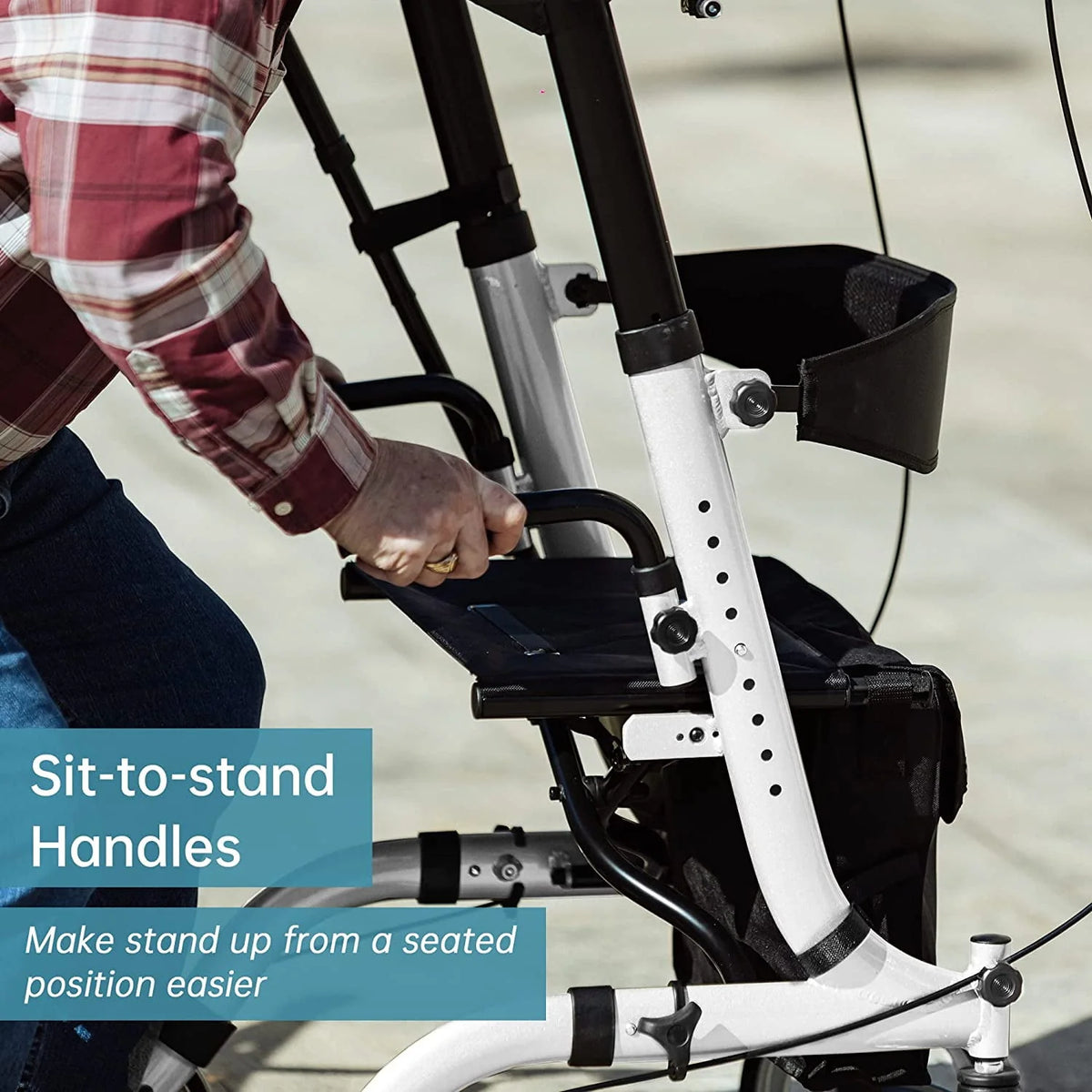 Upright Folding Rollator Walker with Seat, White Z5761