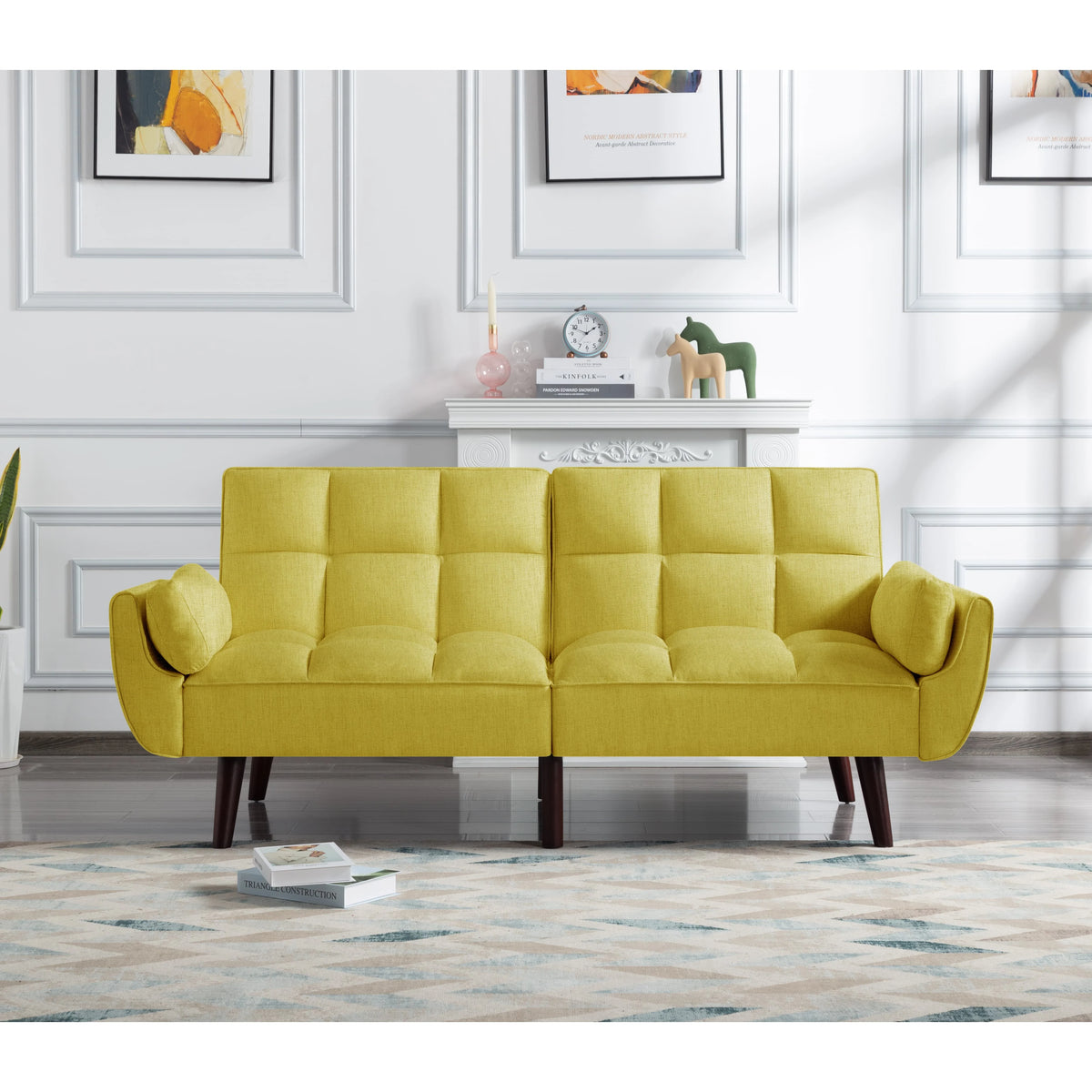 74.4 inch Foam Futon Sofa Bed with 2 Pillows I59794