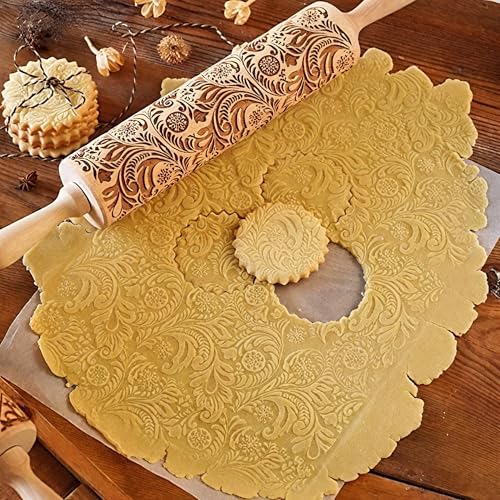 17" Wooden Rolling Pins with Embossed Designs B232