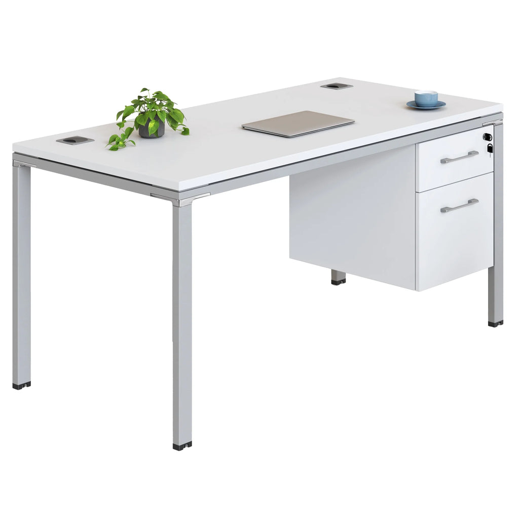 White Single Pedestal Desk R9699