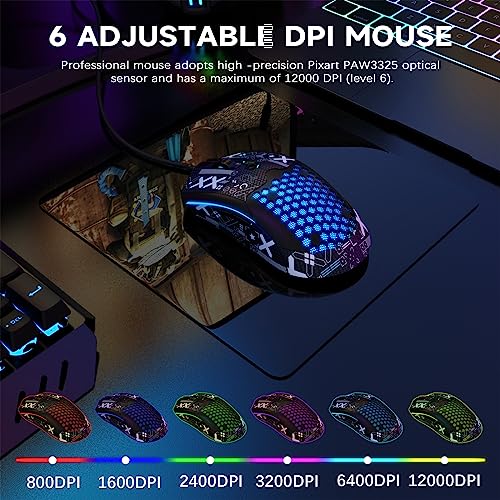 Green 65G Honeycomb Shell Wired Gaming Mouse B6397