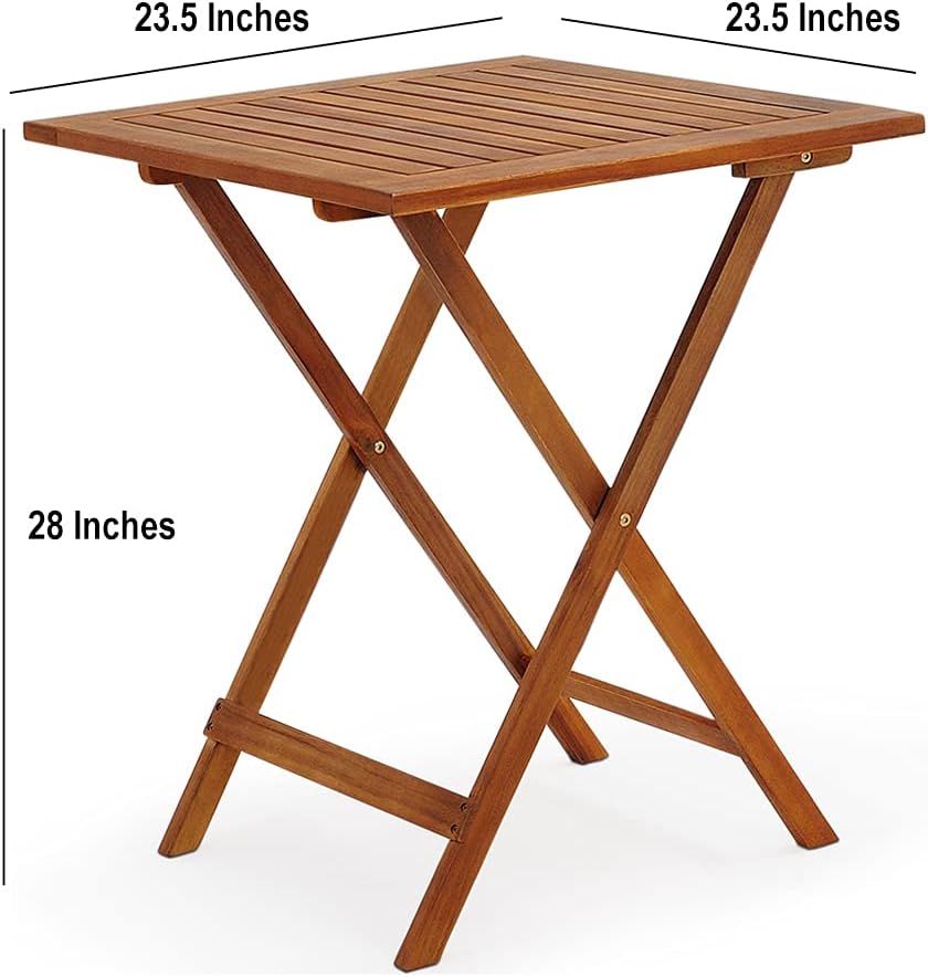 Wooden 3-Piece Bistro Set Folding Chairs and Square Acacia Wood Coffee Table O9322