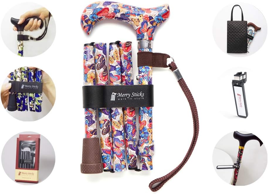 Folding Adjustable Walking Cane with Cane Bag and Reflective Cane Holder L645401