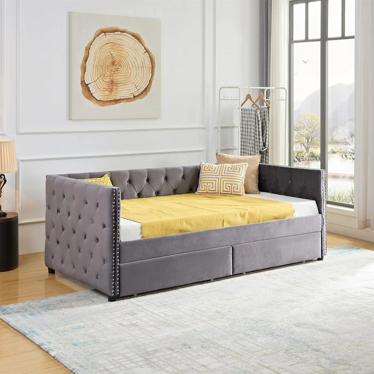 Velvet Upholstered Daybed with 2 Storage Drawers E84083
