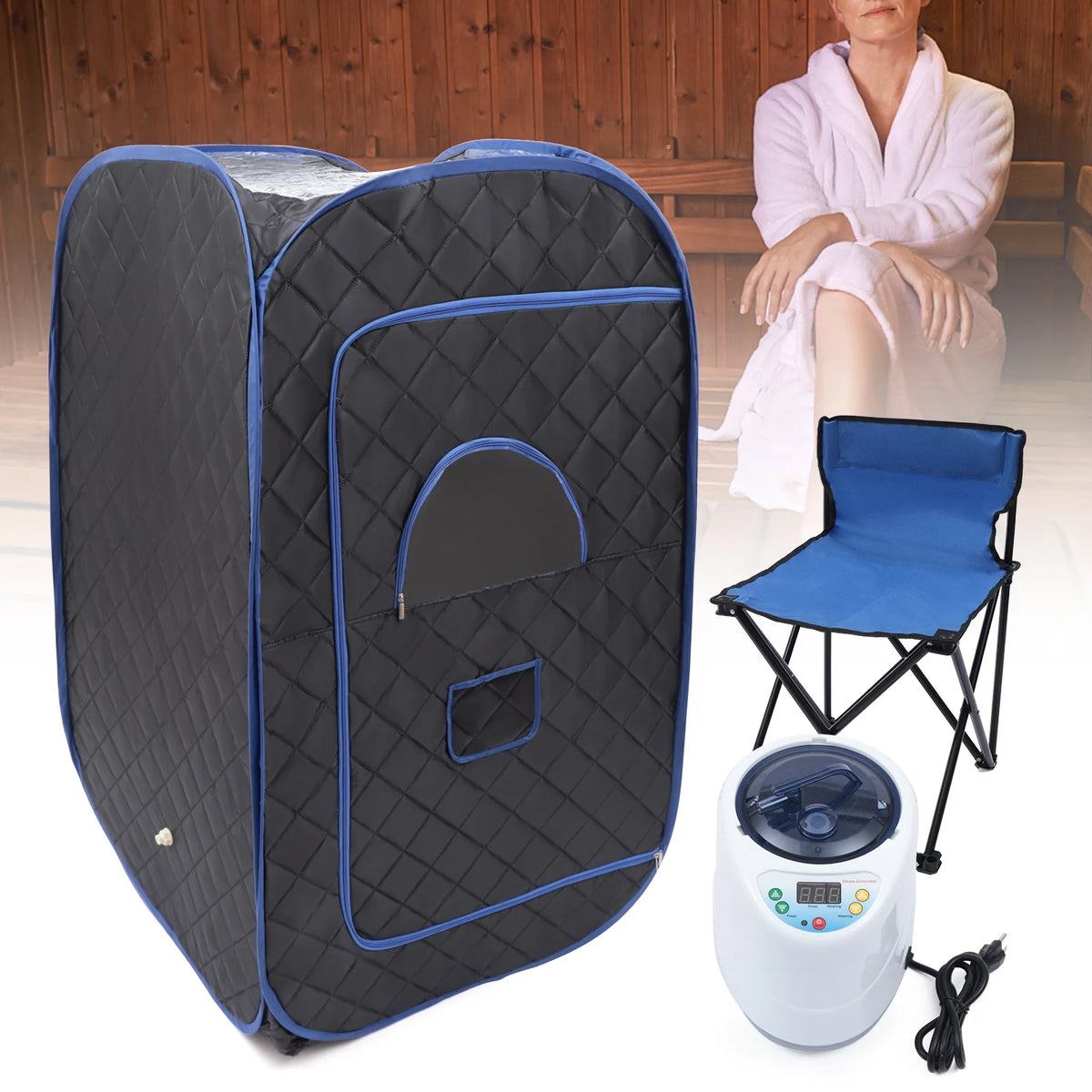 Portable Steam Sauna Tent with 2L Steamer, 99 Minute Timer, Remote Control, Chair, 135CM R566